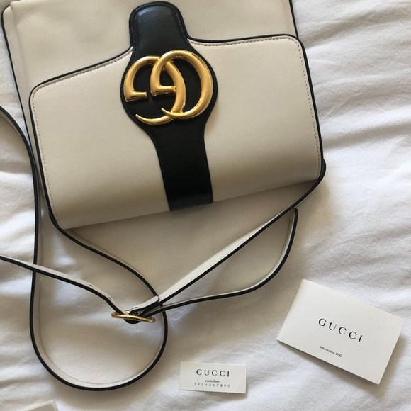 GUCCI | W&B Calf Leather Luxury Cross body Handbag | Arli Medium - Picture 2 of 13